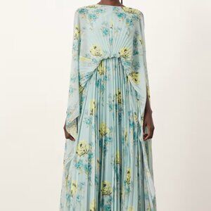 ARRANGE chiffon pleat volume maxi dress with wide sleeves in blue floral